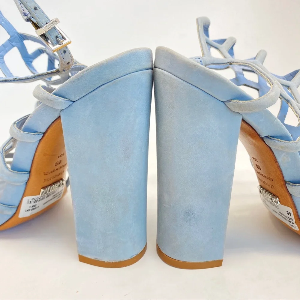 Schutz Jaden Baby Blue Cage Sandal Block Heels Size 6 - Picture 8 of 8